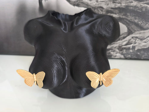 Black & Gold Torso Sculpture w/ Butterflies  Modern Home Decor