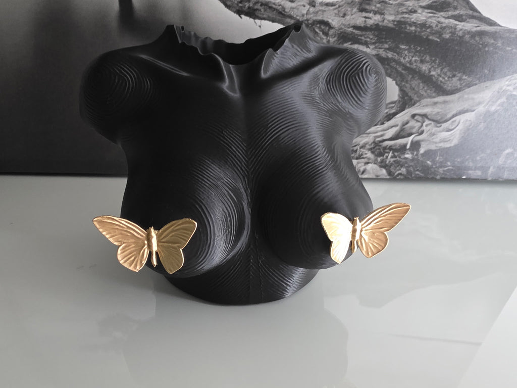 Black & Gold Torso Sculpture w/ Butterflies  Modern Home Decor