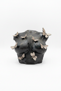 Dark Torso Sculpture with Silver Butterflies - Clean Background