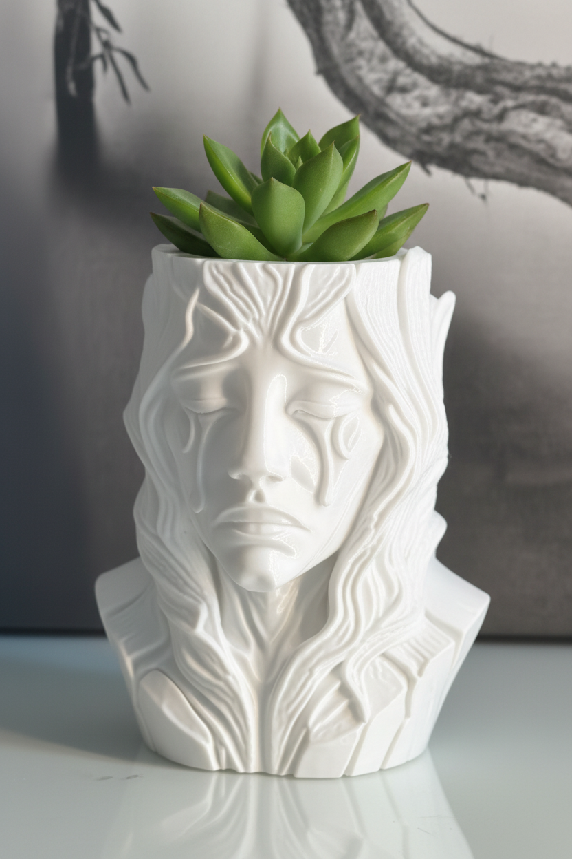 Forest Spirit Planter with small succulent lifestyle photo